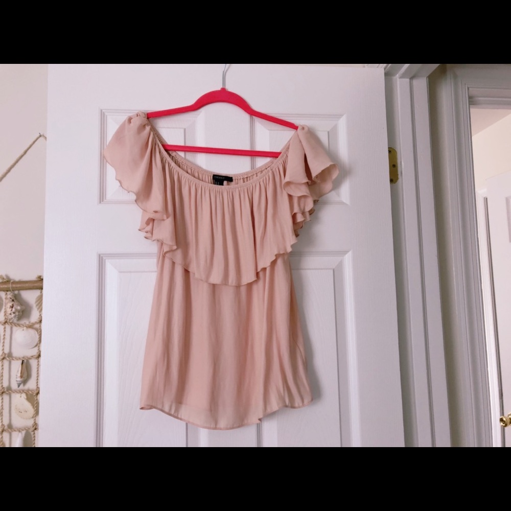 Ruffle off the shoulder top pink